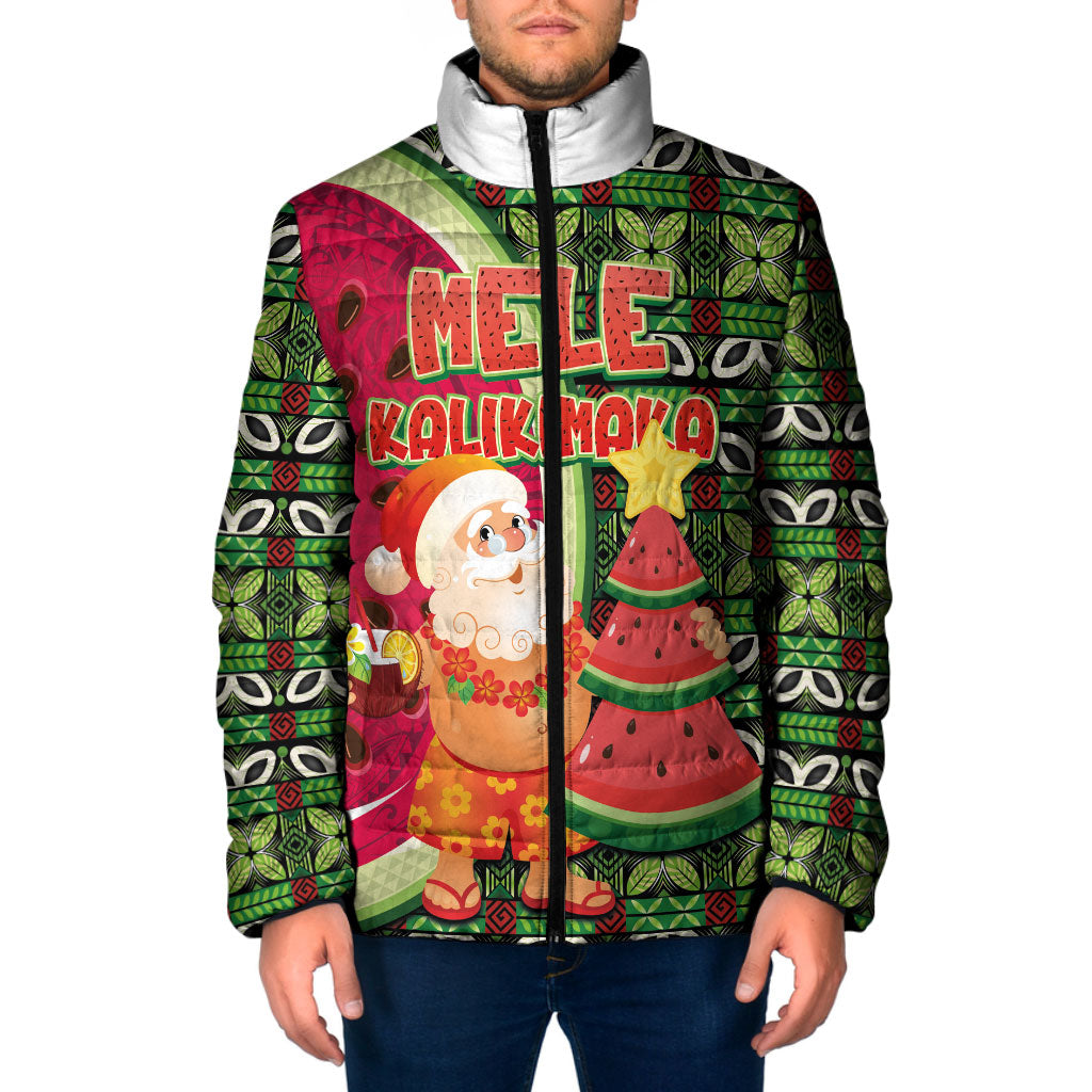 Hawaii Watermelon Mele Kalikimaka Padded Jacket Tribal Pacific Pattern with Tropical Funny Santa Claus