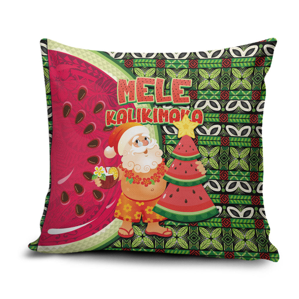 Hawaii Watermelon Mele Kalikimaka Pillow Cover Tribal Pacific Pattern with Tropical Funny Santa Claus