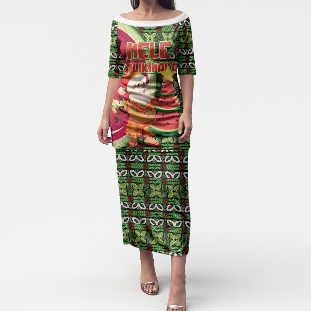 Hawaii Watermelon Mele Kalikimaka Puletasi Tribal Pacific Pattern with Tropical Funny Santa Claus