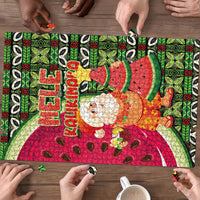 Hawaii Watermelon Mele Kalikimaka Puzzle Tribal Pacific Pattern with Tropical Funny Santa Claus LT03 - Polynesian Pride