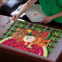 Hawaii Watermelon Mele Kalikimaka Puzzle Tribal Pacific Pattern with Tropical Funny Santa Claus LT03 - Polynesian Pride