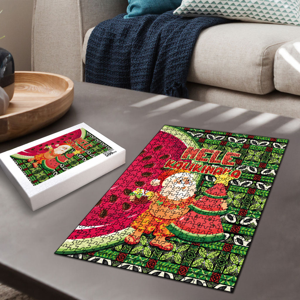 Hawaii Watermelon Mele Kalikimaka Puzzle Tribal Pacific Pattern with Tropical Funny Santa Claus LT03 - Polynesian Pride