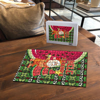 Hawaii Watermelon Mele Kalikimaka Puzzle Tribal Pacific Pattern with Tropical Funny Santa Claus LT03 - Polynesian Pride
