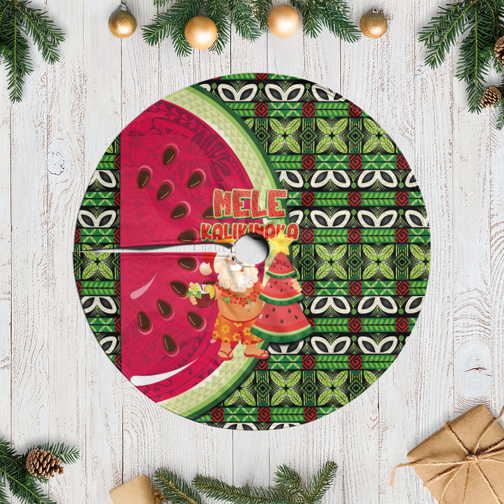 Hawaii Watermelon Mele Kalikimaka Tree Skirt Tribal Pacific Pattern with Tropical Funny Santa Claus