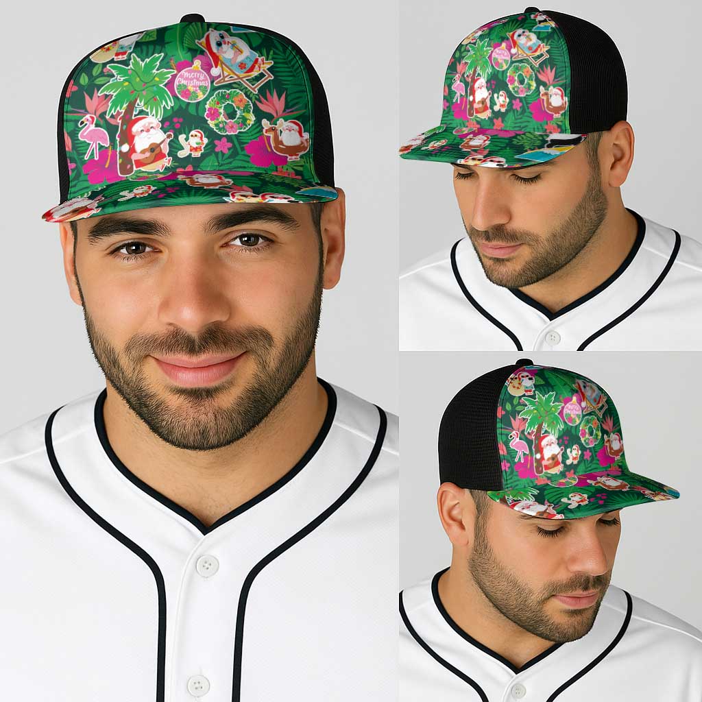 Hawaii Mele Kalikimaka Baseball Net Cap Tropical Plants with Santa Claus LT03 - Polynesian Pride