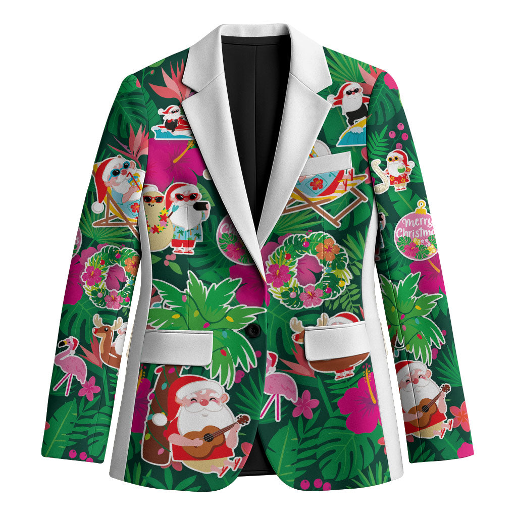 Hawaii Mele Kalikimaka Blazer Tropical Plants with Santa Claus