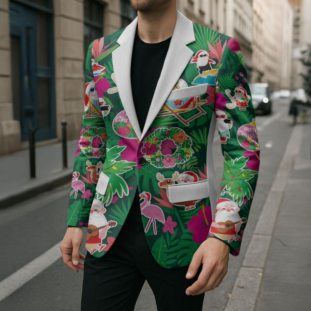 Hawaii Mele Kalikimaka Blazer Tropical Plants with Santa Claus LT03 - Polynesian Pride