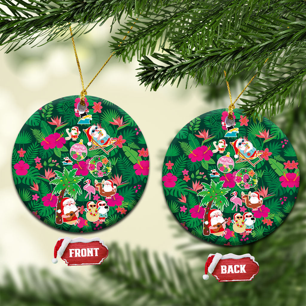 Hawaii Mele Kalikimaka Ceramic Ornament Tropical Plants with Santa Claus