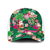Hawaii Mele Kalikimaka Mesh Trucker Cap Tropical Plants with Santa Claus LT03 One Size White Multicolor - Polynesian Pride