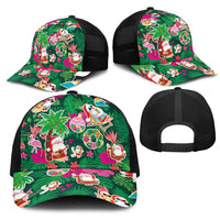 Hawaii Mele Kalikimaka Mesh Trucker Cap Tropical Plants with Santa Claus LT03 - Polynesian Pride