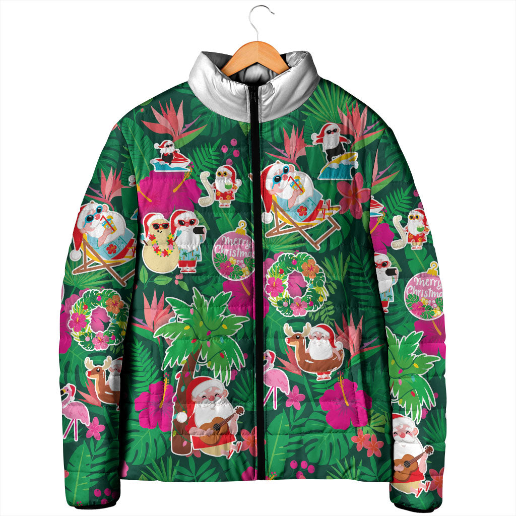 Hawaii Mele Kalikimaka Padded Jacket Tropical Plants with Santa Claus LT03 - Polynesian Pride