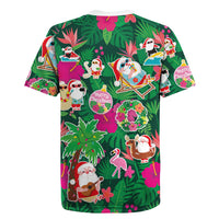 Hawaii Mele Kalikimaka Rugby Jersey Tropical Plants with Santa Claus LT03 - Polynesian Pride