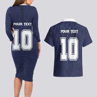 Custom Rugby Toa Samoa Couples Matching Long Sleeve Bodycon Dress and Hawaiian Shirt Champions Six Eight Five - Polynesian Pride