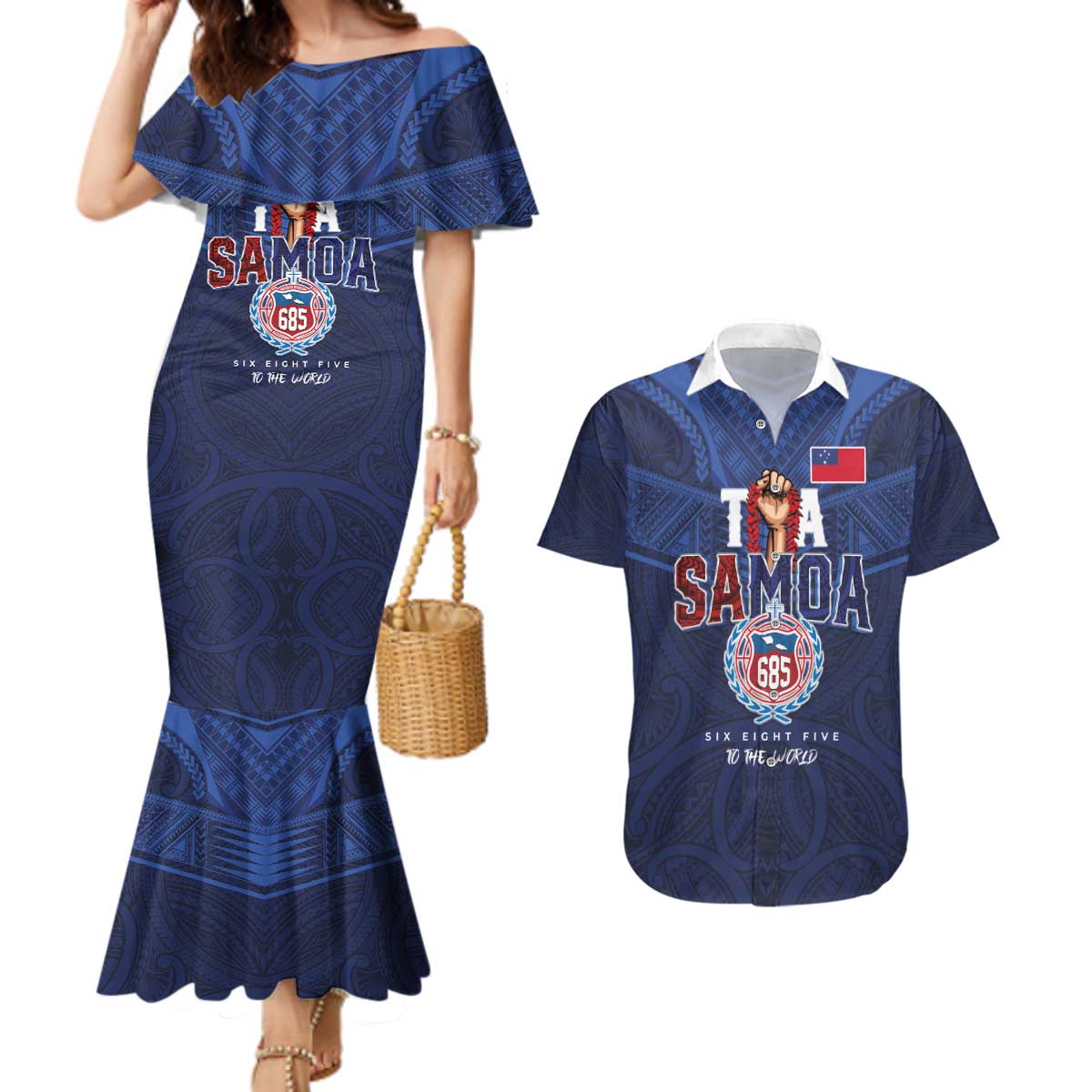 Custom Rugby Toa Samoa Couples Matching Mermaid Dress and Hawaiian Shirt Champions Six Eight Five - Polynesian Pride