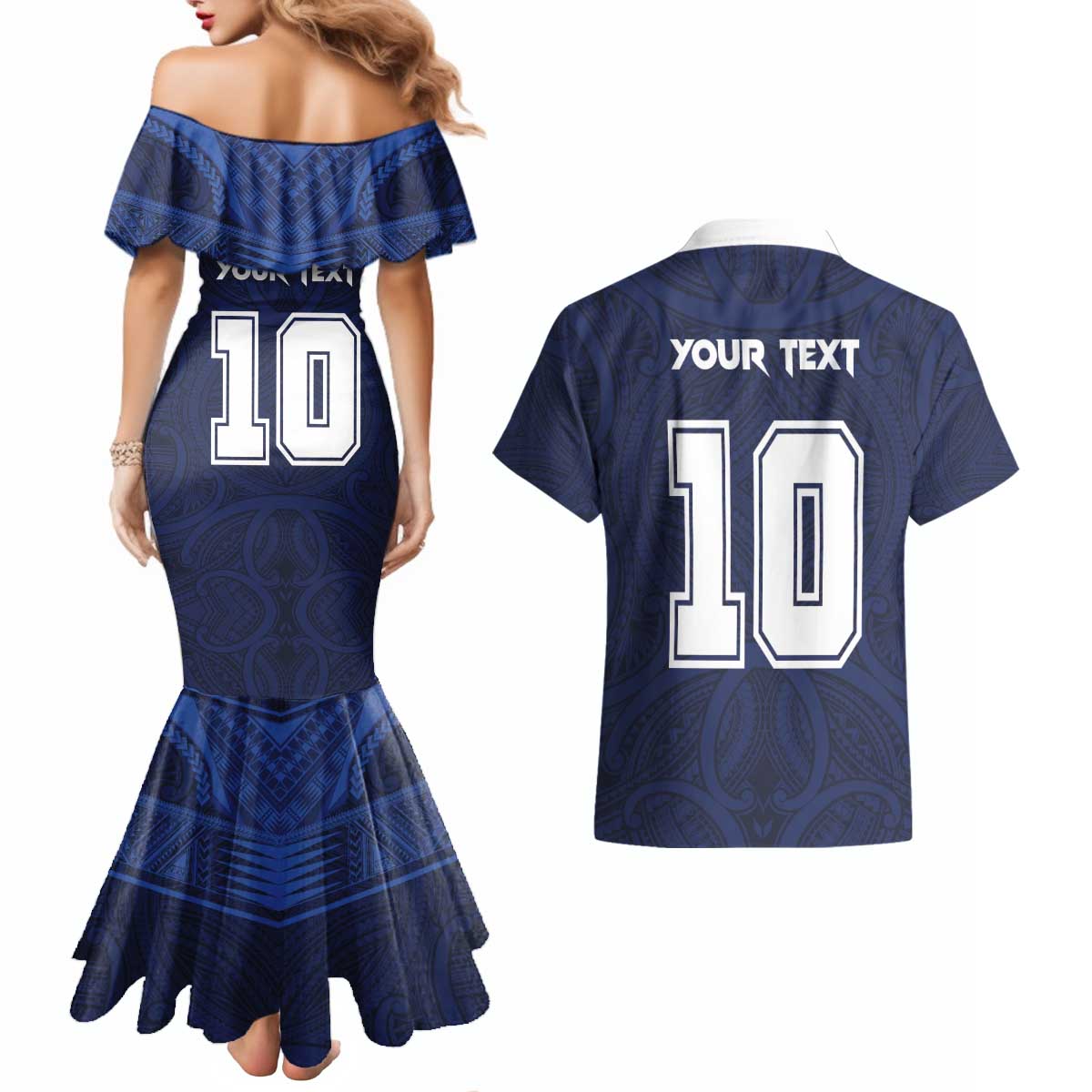 Custom Rugby Toa Samoa Couples Matching Mermaid Dress and Hawaiian Shirt Champions Six Eight Five - Polynesian Pride