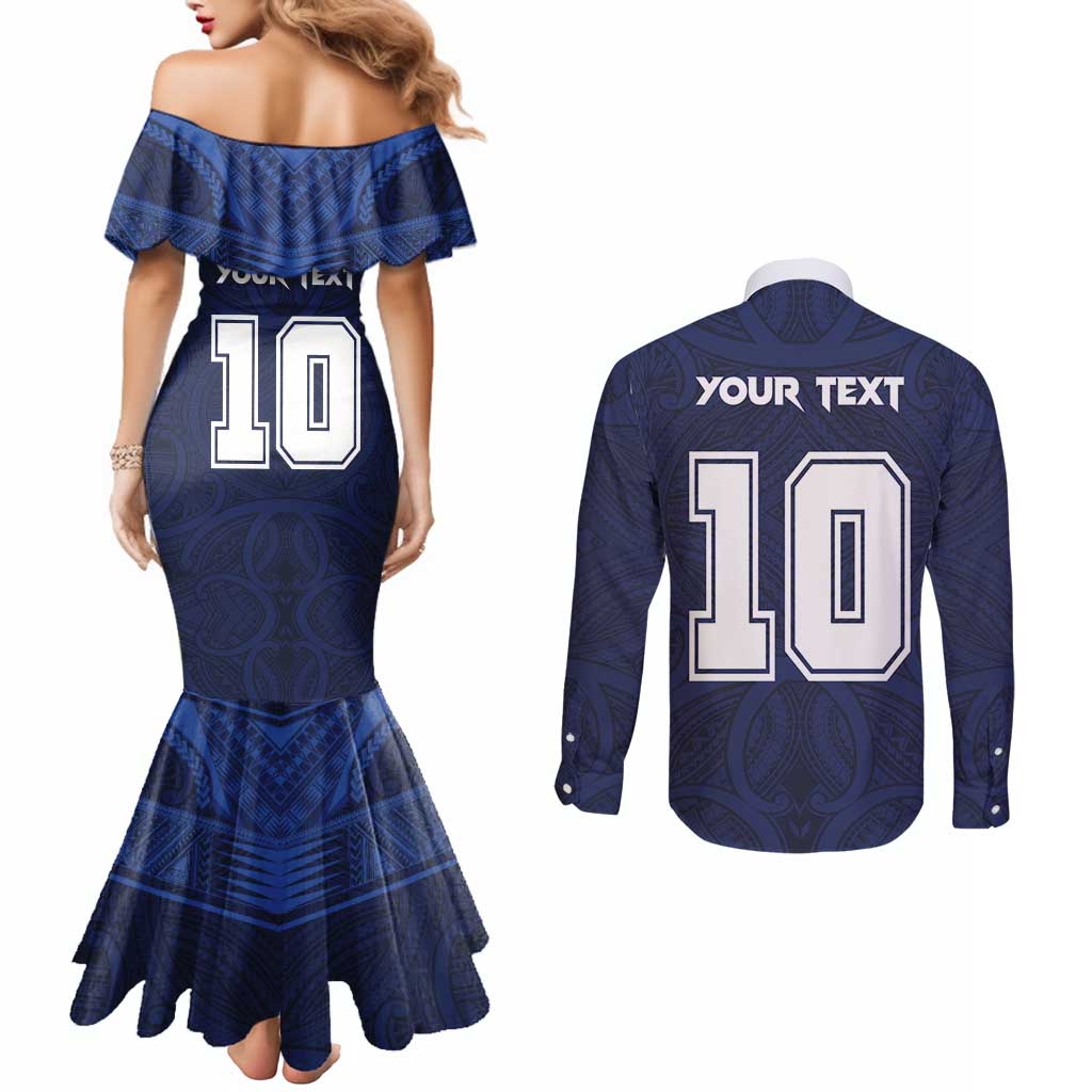 Custom Rugby Toa Samoa Couples Matching Mermaid Dress and Long Sleeve Button Shirt Champions Six Eight Five - Polynesian Pride