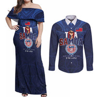 Custom Rugby Toa Samoa Couples Matching Off Shoulder Maxi Dress and Long Sleeve Button Shirt Champions Six Eight Five - Polynesian Pride