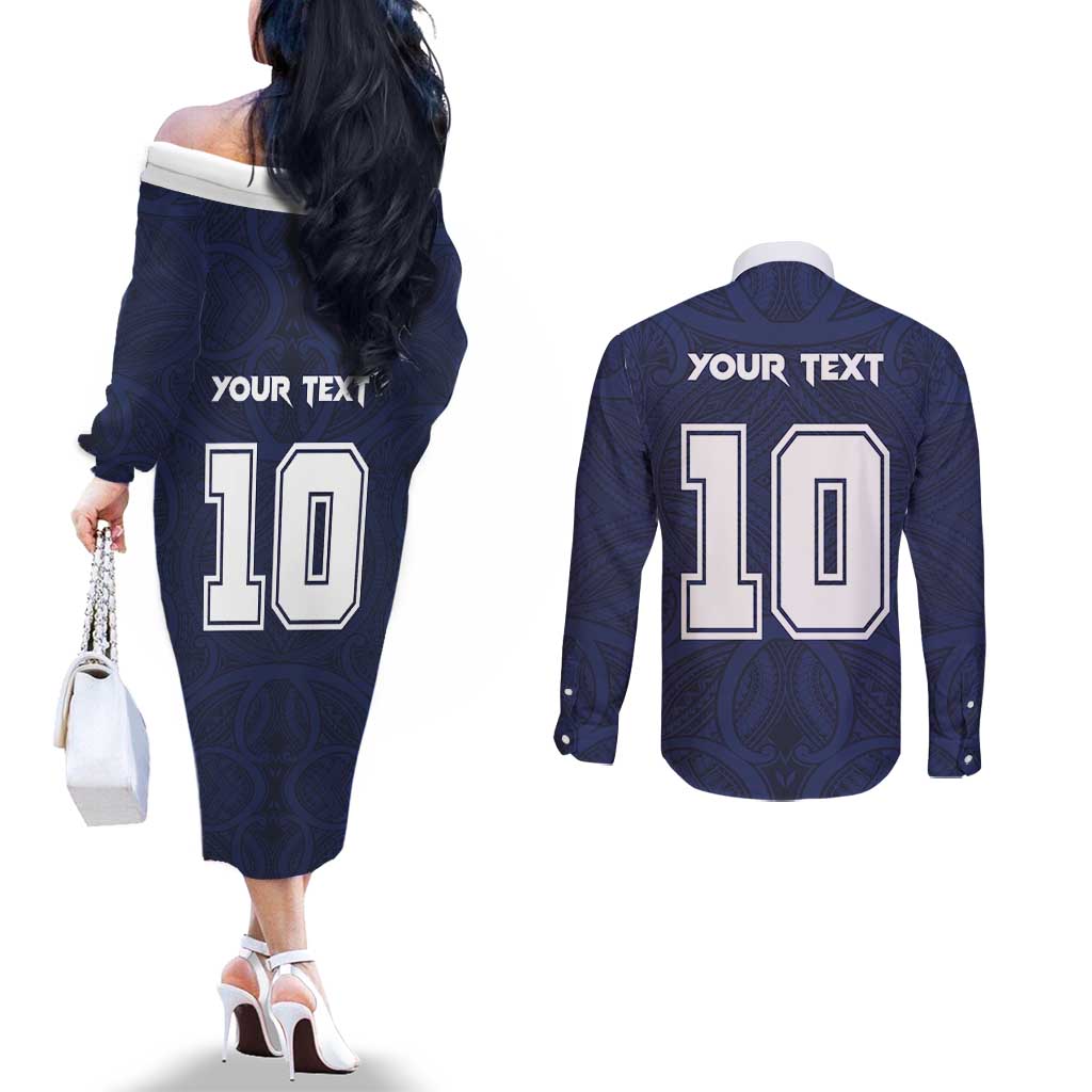 Custom Rugby Toa Samoa Couples Matching Off The Shoulder Long Sleeve Dress and Long Sleeve Button Shirt Champions Six Eight Five - Polynesian Pride