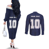 Custom Rugby Toa Samoa Couples Matching Off The Shoulder Long Sleeve Dress and Long Sleeve Button Shirt Champions Six Eight Five - Polynesian Pride