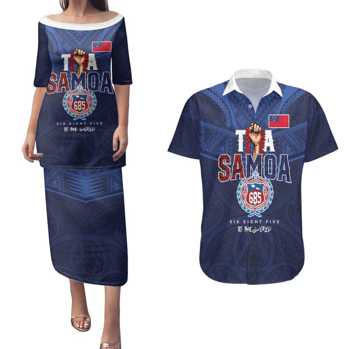 Custom Rugby Toa Samoa Couples Matching Puletasi and Hawaiian Shirt Champions Six Eight Five - Polynesian Pride