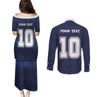 Custom Rugby Toa Samoa Couples Matching Puletasi and Long Sleeve Button Shirt Champions Six Eight Five - Polynesian Pride