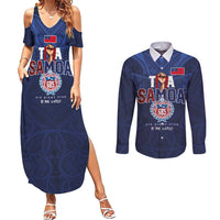 Custom Rugby Toa Samoa Couples Matching Summer Maxi Dress and Long Sleeve Button Shirt Champions Six Eight Five - Polynesian Pride