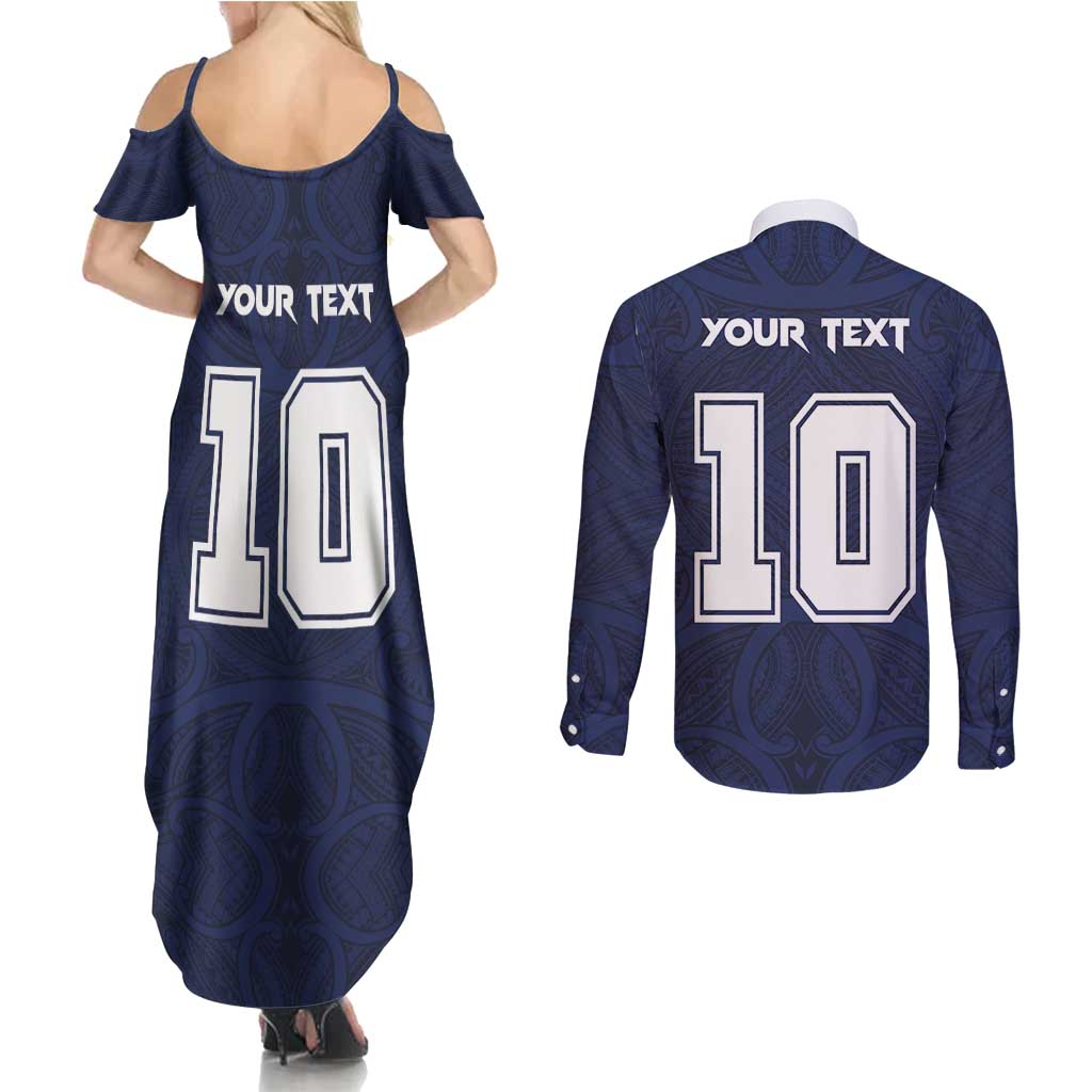 Custom Rugby Toa Samoa Couples Matching Summer Maxi Dress and Long Sleeve Button Shirt Champions Six Eight Five - Polynesian Pride