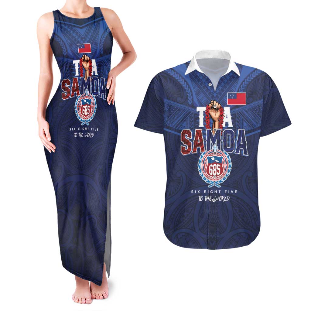 Custom Rugby Toa Samoa Couples Matching Tank Maxi Dress and Hawaiian Shirt Champions Six Eight Five - Polynesian Pride
