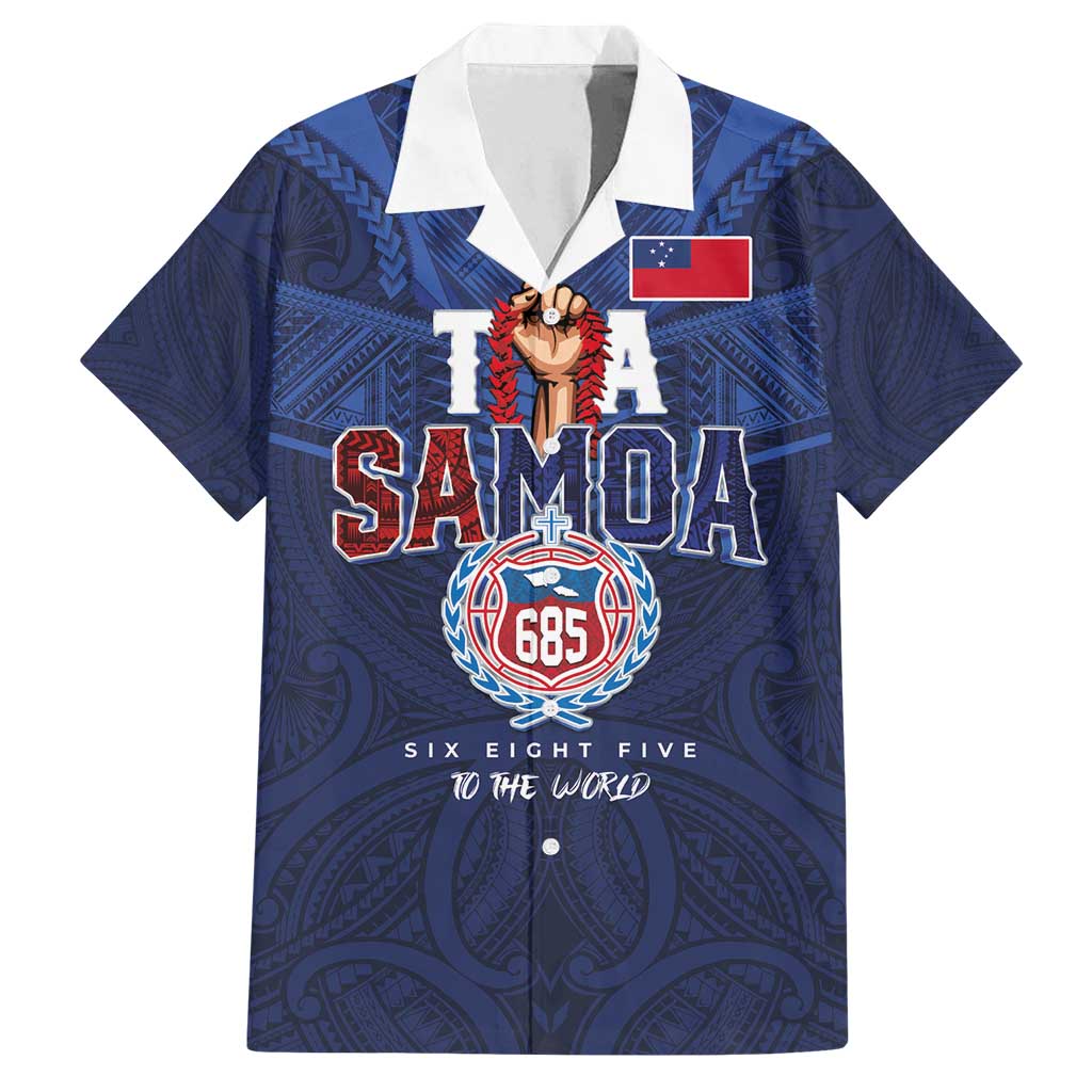 Custom Rugby Toa Samoa Family Matching Long Sleeve Bodycon Dress and Hawaiian Shirt Champions Six Eight Five LT03 Dad's Shirt - Short Sleeve Blue - Polynesian Pride
