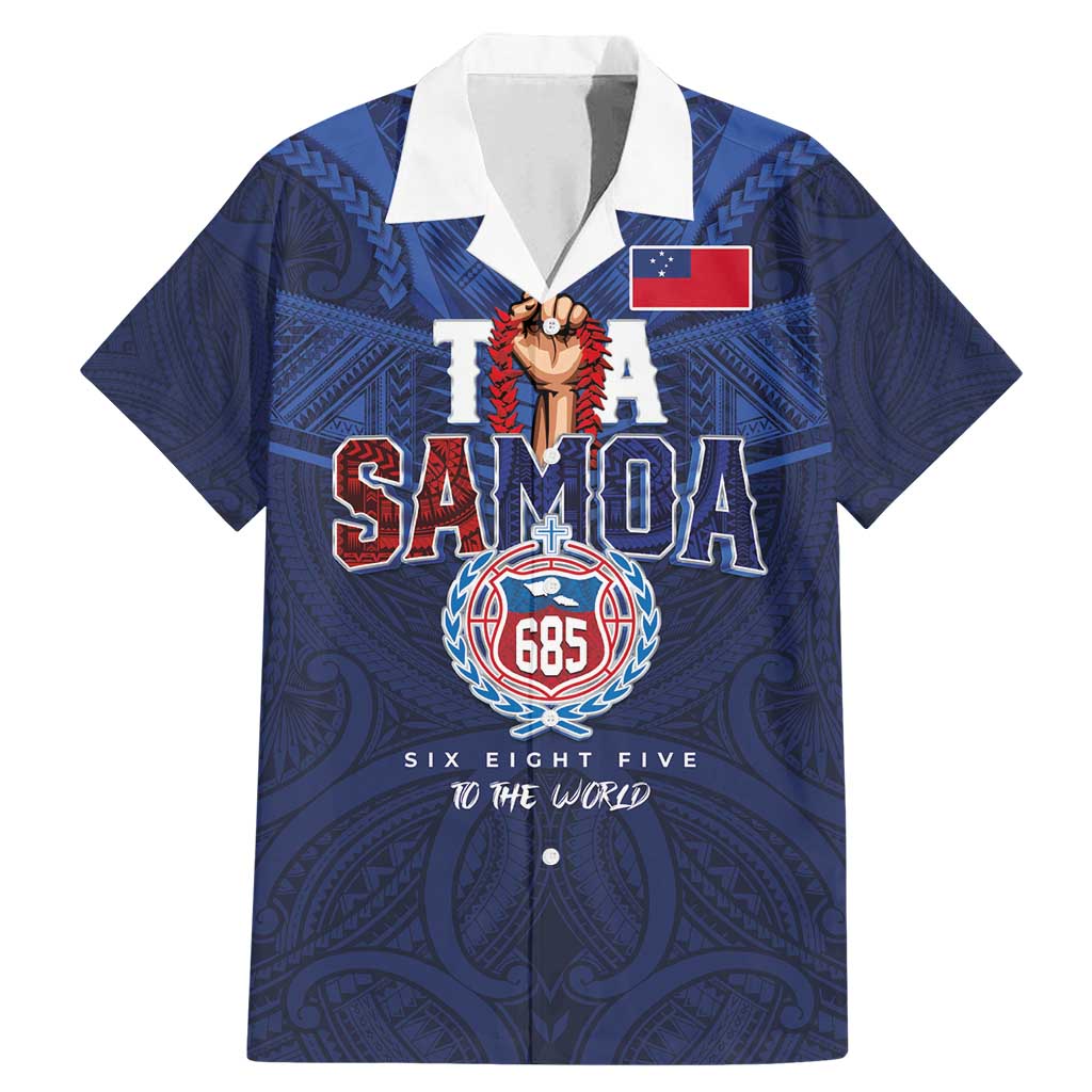 Custom Rugby Toa Samoa Family Matching Mermaid Dress and Hawaiian Shirt Champions Six Eight Five LT03 Dad's Shirt - Short Sleeve Blue - Polynesian Pride