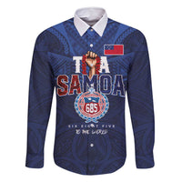 Custom Rugby Toa Samoa Family Matching Mermaid Dress and Hawaiian Shirt Champions Six Eight Five LT03 Dad's Shirt - Long Sleeve Blue - Polynesian Pride