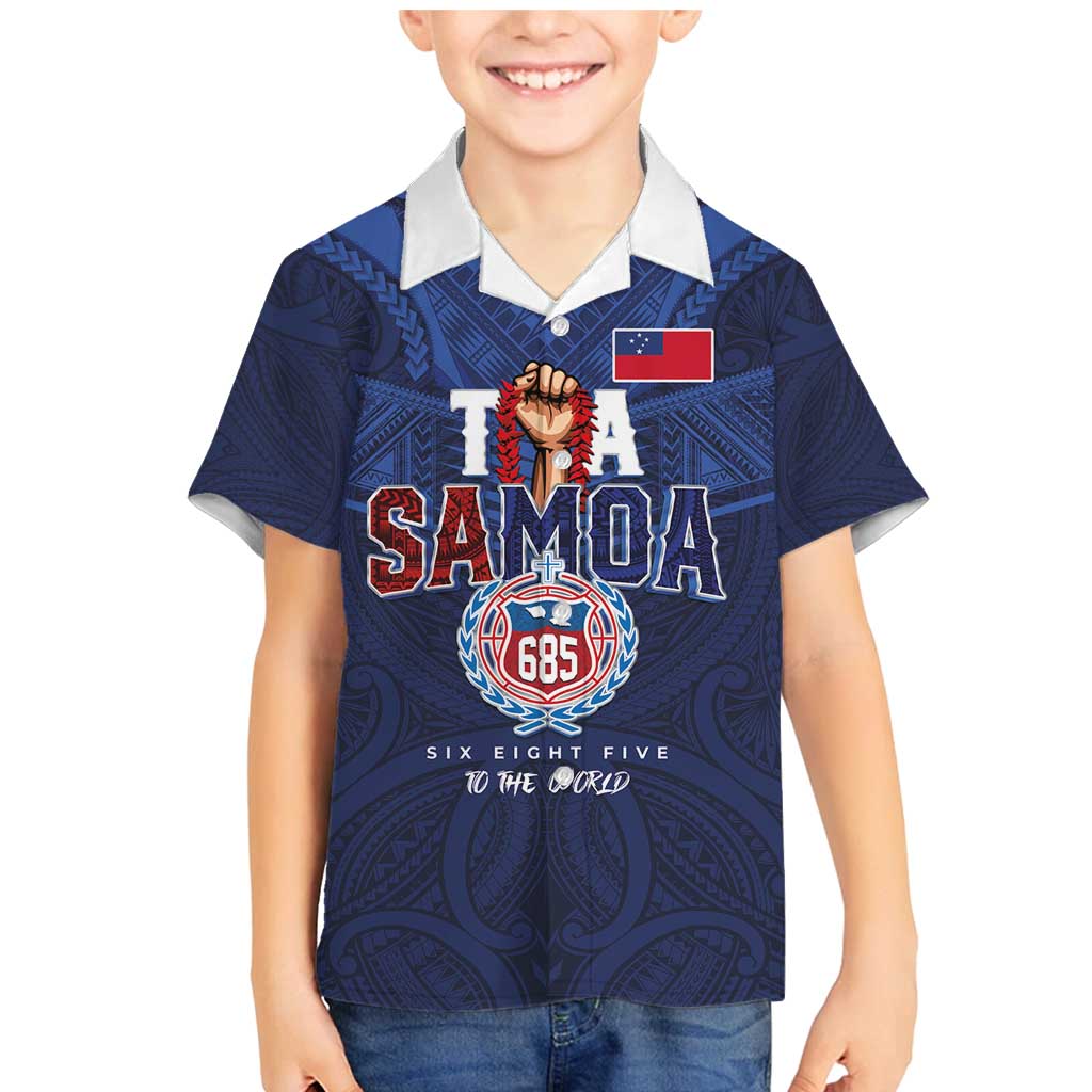 Custom Rugby Toa Samoa Family Matching Mermaid Dress and Hawaiian Shirt Champions Six Eight Five LT03 Son's Shirt Blue - Polynesian Pride