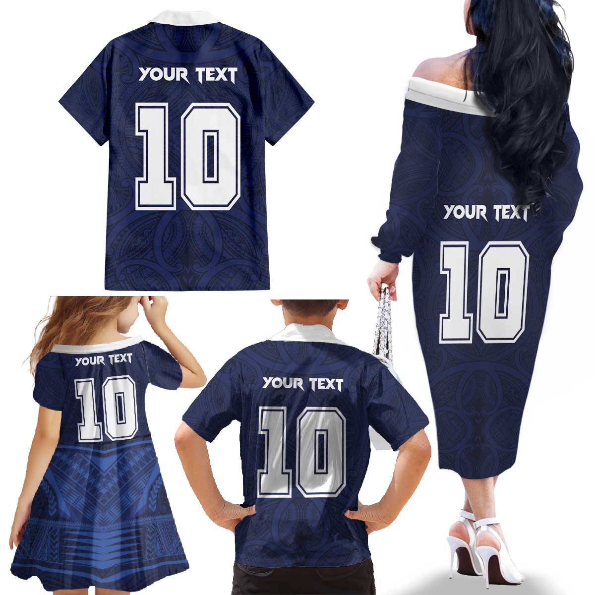 Custom Rugby Toa Samoa Family Matching Off The Shoulder Long Sleeve Dress and Hawaiian Shirt Champions Six Eight Five LT03 - Polynesian Pride