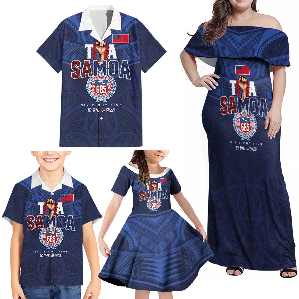 Custom Rugby Toa Samoa Family Matching Off Shoulder Maxi Dress and Hawaiian Shirt Champions Six Eight Five LT03 - Polynesian Pride