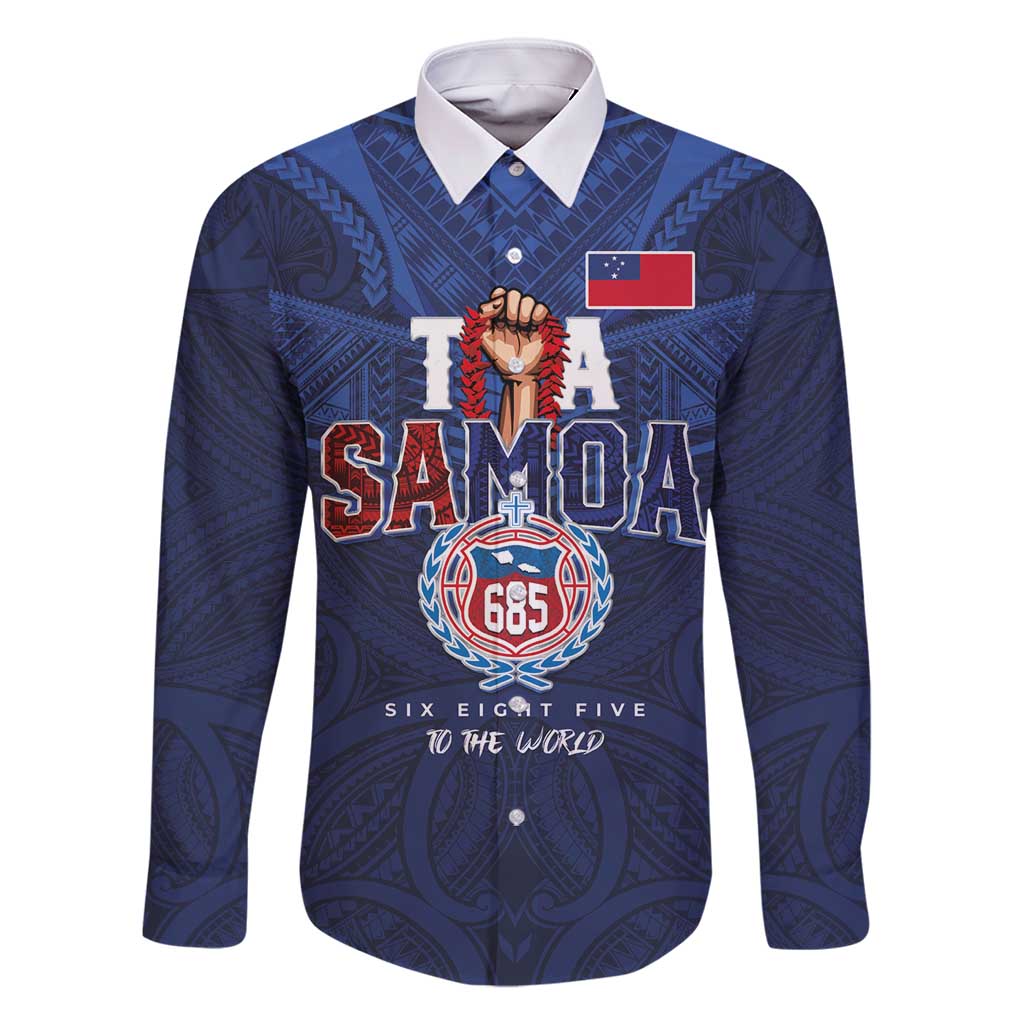 Custom Rugby Toa Samoa Family Matching Off Shoulder Maxi Dress and Hawaiian Shirt Champions Six Eight Five LT03 Dad's Shirt - Long Sleeve Blue - Polynesian Pride