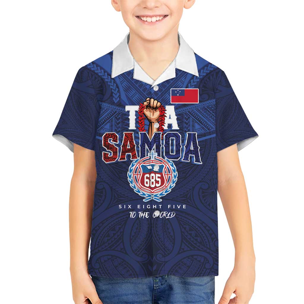Custom Rugby Toa Samoa Family Matching Off Shoulder Maxi Dress and Hawaiian Shirt Champions Six Eight Five LT03 Son's Shirt Blue - Polynesian Pride