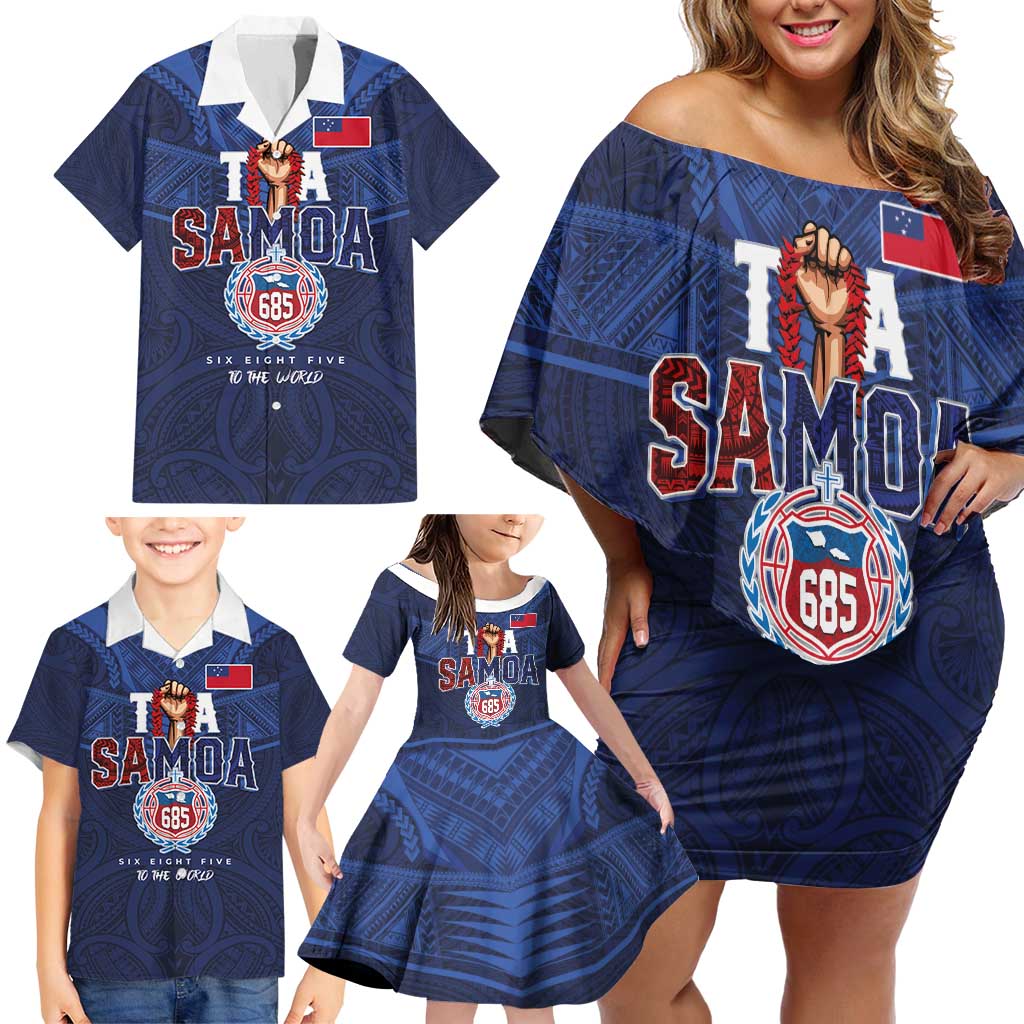 Custom Rugby Toa Samoa Family Matching Off Shoulder Short Dress and Hawaiian Shirt Champions Six Eight Five LT03 - Polynesian Pride