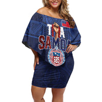 Custom Rugby Toa Samoa Family Matching Off Shoulder Short Dress and Hawaiian Shirt Champions Six Eight Five LT03 Mom's Dress Blue - Polynesian Pride