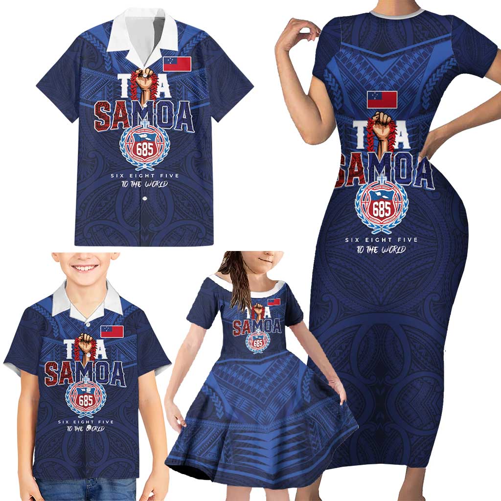 Custom Rugby Toa Samoa Family Matching Short Sleeve Bodycon Dress and Hawaiian Shirt Champions Six Eight Five LT03 - Polynesian Pride