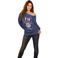 Custom Rugby Toa Samoa Off Shoulder Sweater Champions Six Eight Five - Polynesian Pride