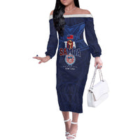 Custom Rugby Toa Samoa Off The Shoulder Long Sleeve Dress Champions Six Eight Five - Polynesian Pride