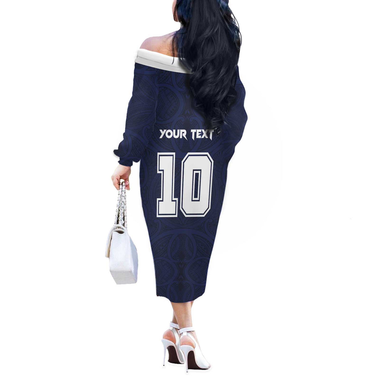 Custom Rugby Toa Samoa Off The Shoulder Long Sleeve Dress Champions Six Eight Five - Polynesian Pride