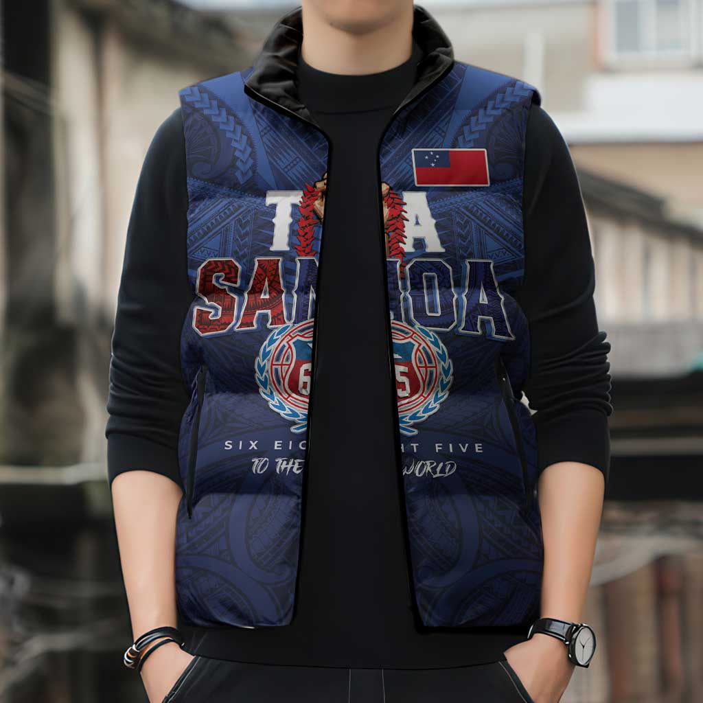 Custom Rugby Toa Samoa Sleeveless Puffer Jacket Champions Six Eight Five - Polynesian Pride