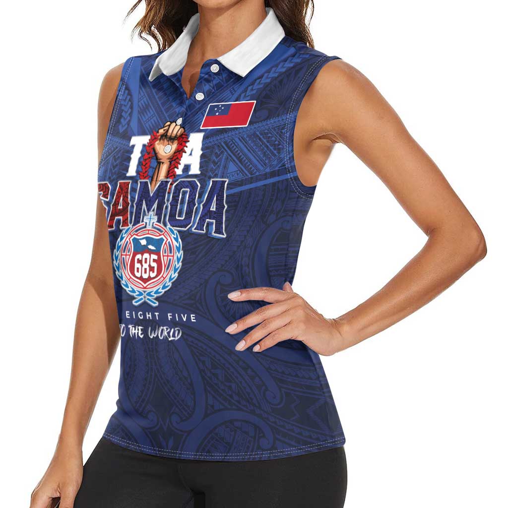 Custom Rugby Toa Samoa Women Sleeveless Polo Shirt Champions Six Eight Five - Polynesian Pride