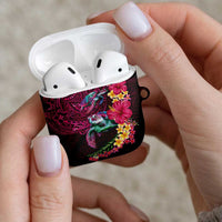 Hawaiian Plumeria and Hibiscus with Turtles AirPods Case Polynesian Art Red Color - Polynesian Pride
