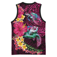 Hawaiian Plumeria and Hibiscus with Turtles Basketball Jersey Polynesian Art Red Color LT03 - Polynesian Pride