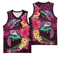Hawaiian Plumeria and Hibiscus with Turtles Basketball Jersey Polynesian Art Red Color LT03 - Polynesian Pride