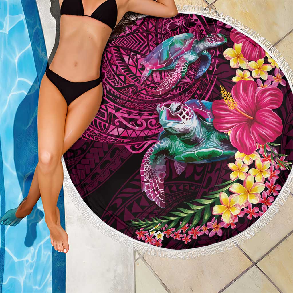 Hawaiian Plumeria and Hibiscus with Turtles Beach Blanket Polynesian Art Red Color - Polynesian Pride