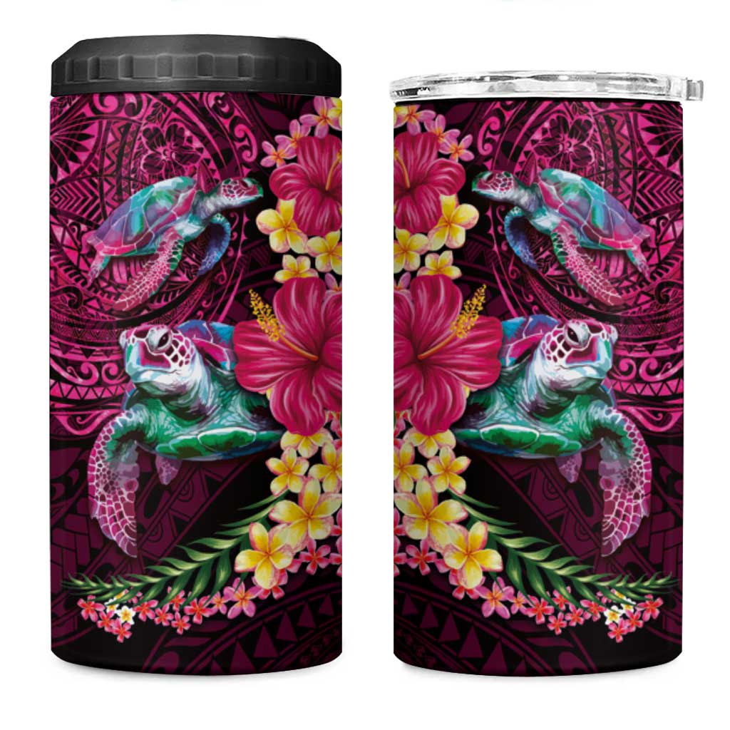 Hawaiian Plumeria and Hibiscus with Turtles 4 in 1 Can Cooler Tumbler Polynesian Art Red Color LT03 One Size: 16 oz Red - Polynesian Pride