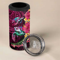 Hawaiian Plumeria and Hibiscus with Turtles 4 in 1 Can Cooler Tumbler Polynesian Art Red Color LT03 - Polynesian Pride
